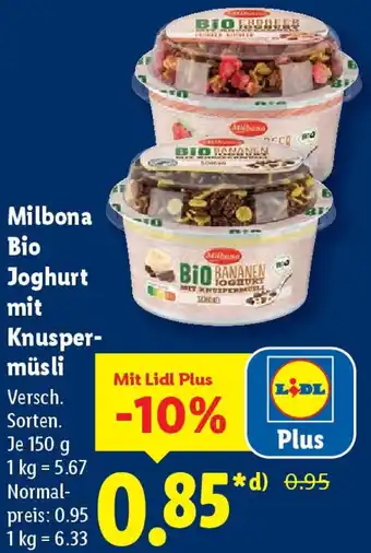 Lidl Milbona Bio Joghurt mit Knuspermüsli Angebot