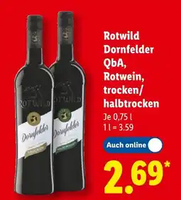 Lidl Rotwild dornfelder qba rotwein trocken Angebot