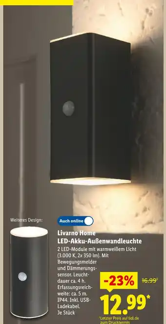 Lidl Livarno home led-akku-außenwandleuchte Angebot