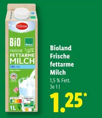 Lidl Milbona bioland frische fettarme milch Angebot