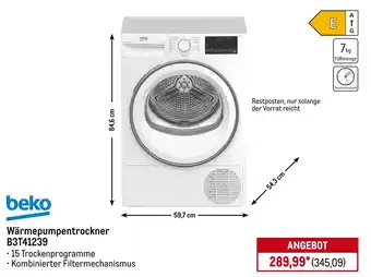 METRO beko Wärmepumpentrockner B3T41239 Angebot
