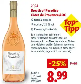 Lidl 2024 Breath of Paradise Côtes de Provence AOC Angebot