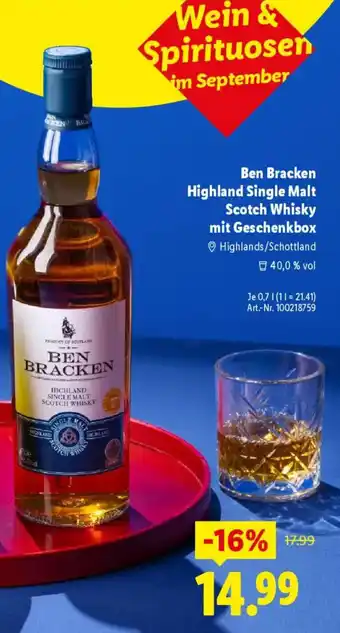 Lidl Ben Bracken Highland Single Malt Scotch Whisky mit Geschenkbox Angebot