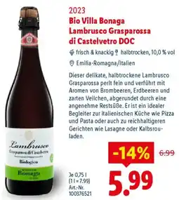 Lidl 2023 Bio Villa Bonaga Lambrusco Grasparossa di Castelvetro DOC Angebot