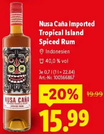 Lidl Nusa Caña Imported Tropical Island Spiced Rum Angebot