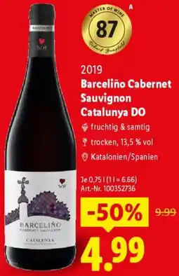 Lidl 2019 Barcelino Cabernet Sauvignon Catalunya DO Angebot