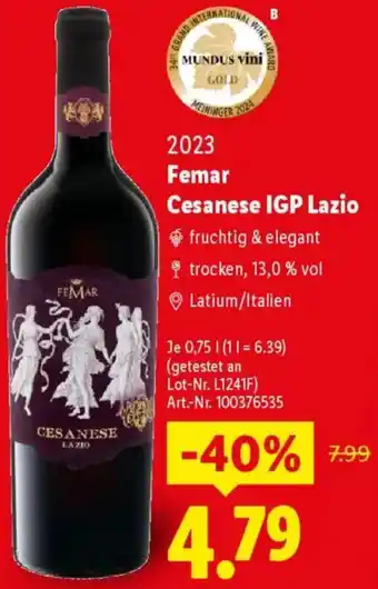 Lidl 2023 Femar Cesanese IGP Lazio Angebot