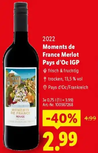 Lidl 2022 Moments de France Merlot Pays d'Oc IGP Angebot