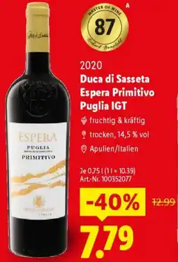Lidl 2020 Duca di Sasseta Espera Primitivo Puglia IGT Angebot