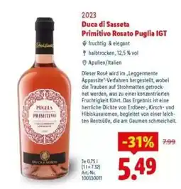 Lidl Duca di Sasseta Primitivo Rosato Puglia IGT Angebot