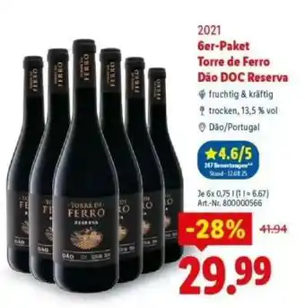 Lidl 6er-Paket Torre de Ferro Dão DOC Reserva Angebot