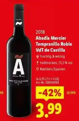Lidl Abadia Mercier Tempranillo Roble VdT de Castilla Angebot