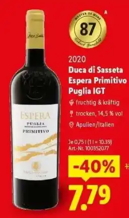Lidl Duca di Sasseta Espera Primitivo Puglia IGT Angebot
