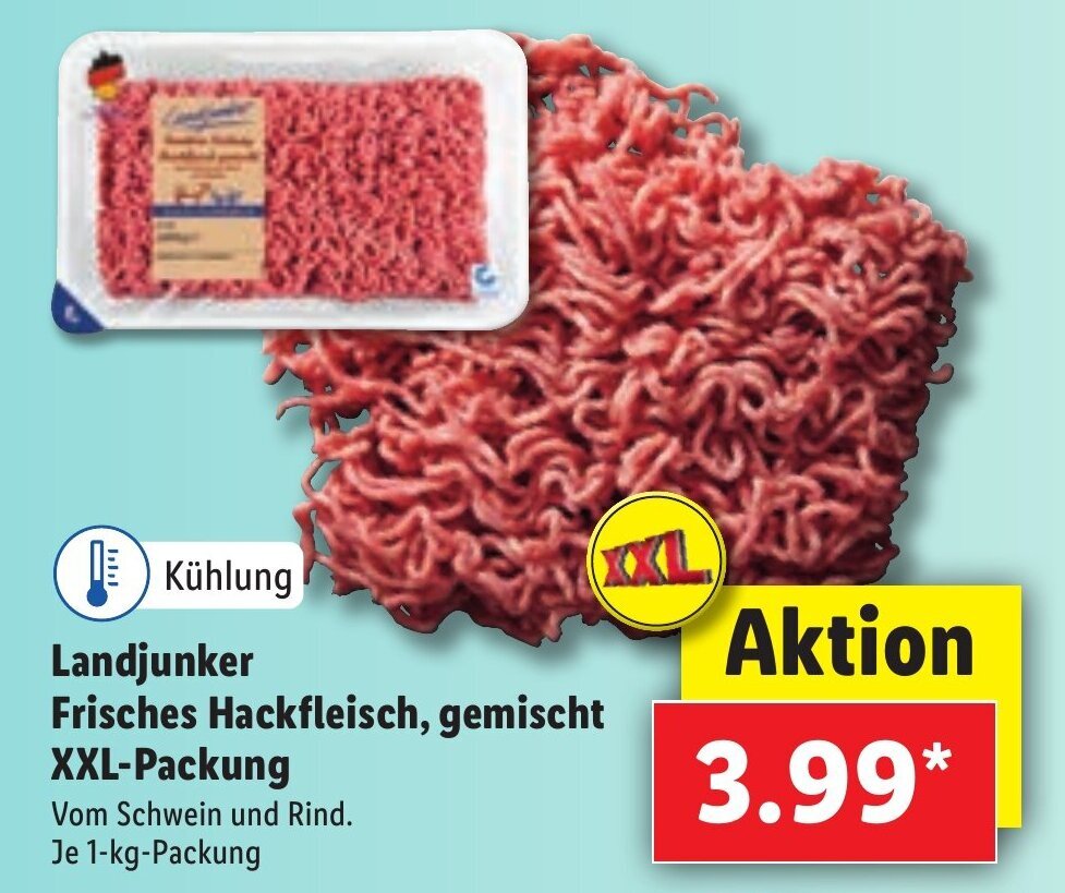 Landjunker Frisches Hackfleisch, gemischt XXL Packung Angebot bei Lidl