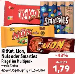 Aktiv Irma KitKat, Lion, Nuts oder Smarties Riegel im Multipack Angebot