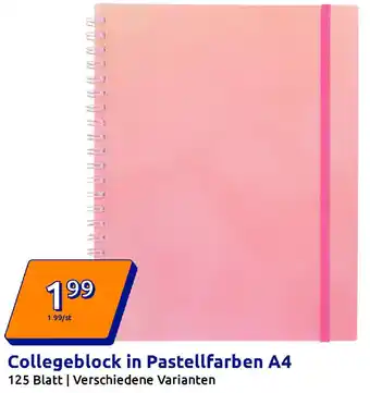 Action Collegeblock in Pastellfarben A4 Angebot