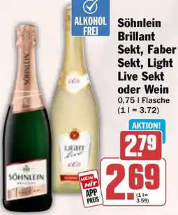 HIT Söhnlein Brillant Sekt, Faber Sekt, Light Live Sekt oder Wein Angebot
