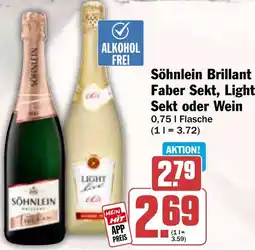 HIT Söhnlein Brillant Sekt, Faber Sekt, Light Live Sekt oder Wein Angebot