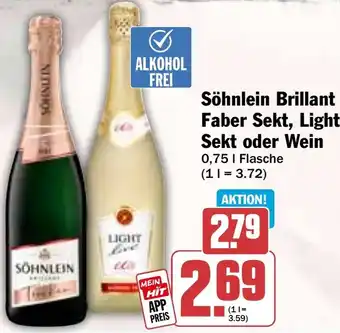 HIT Söhnlein Brillant Sekt, Faber Sekt, Light Live Sekt oder Wein Angebot