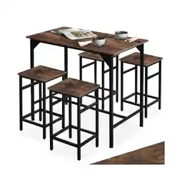 Netto Marken-Discount tectake Bartisch-Set, 5-teilig, Industrial Style, mit höhenverstellbaren Kunststofffüßen Angebot