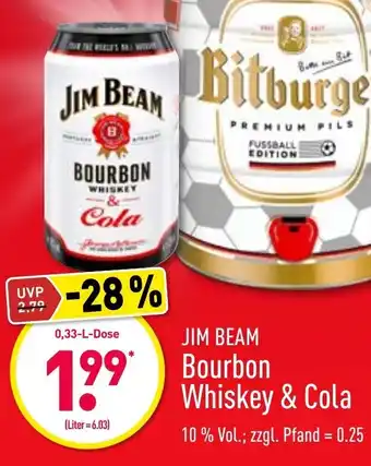 Aldi Nord Jim Beam Bourbon Whiskey & Cola 0,33L Angebot