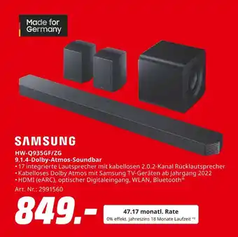 MediaMarkt Samsung hw-q935gf/zg 9.1.4-dolby-atmos-soundbar Angebot