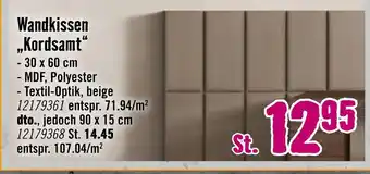 Hornbach Wandkissen 'kordsamt' Angebot