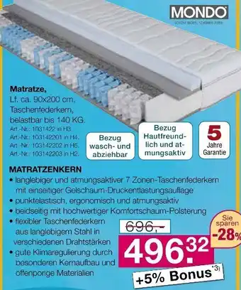 Möbel Inhofer MONDO Matratze Angebot