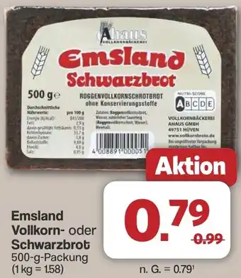 Famila Nord West Emsland Vollkorn- oder Schwarzbrot Angebot