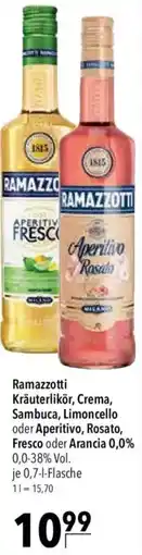 CITTI Markt Ramazzotti Kräuterlikör, Crema, Sambuca, Limoncello oder Aperitivo, Rosato, Fresco oder Arancia 0,0% Angebot