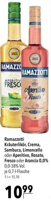 CITTI Markt Ramazzotti Kräuterlikör, Crema, Sambuca, Limoncello oder Aperitivo, Rosato, Fresco oder Arancia 0,0% Angebot
