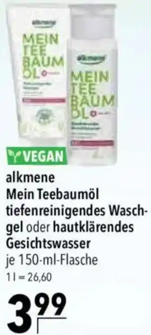 CITTI Markt alkmene Mein Teebaumöl tiefenreinigendes Waschgel oder hautklärendes Gesichtswasser Angebot