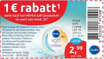 Budni Nivea Soft Creme LSF 15 Angebot