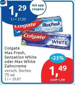 Budni Colgate Max Fresh, Sensation White oder Max White Zahncreme Angebot