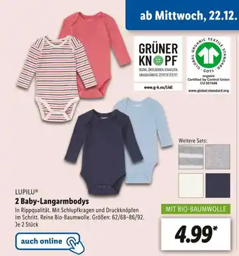 Lidl Lupilu 2 baby-langarmbodys Angebot