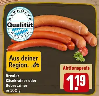 REWE Drexler käsekrainer oder debrecziner Angebot