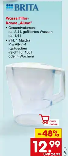 Netto Marken-Discount Brita wasserfilter-kanne „aluna“ Angebot