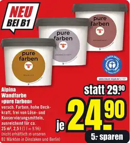 B1 Discount Baumarkt Alpina Wandfarbe pure farben Angebot