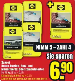 B1 Discount Baumarkt Sakret Beton-Estrich, Putz-und Mauermörtel oder Zementmörtel Angebot