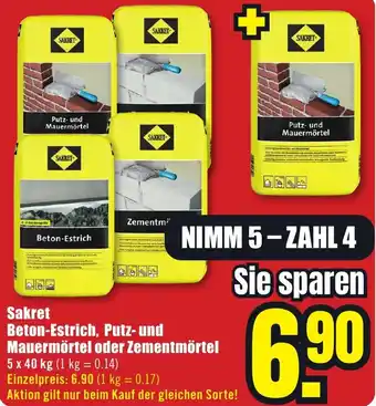 B1 Discount Baumarkt Sakret Beton-Estrich, Putz-und Mauermörtel oder Zementmörtel Angebot