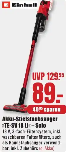 B1 Discount Baumarkt Einhell Akku-Stielstaubsauger TE-SV 18 Li- Solo Angebot
