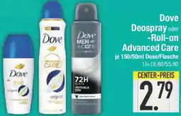 E-Center Dove Deospray oder Roll-on Advanced Care Angebot