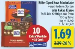 diska Ritter Sport Nuss Schokolade oder Kakao Klasse Angebot