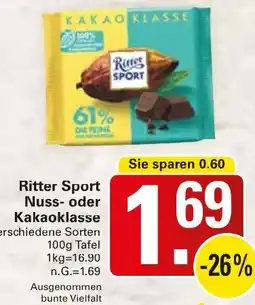 WEZ Ritter Sport Nuss- oder Kakaoklasse Angebot