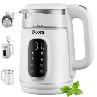 Netto Marken-Discount Ecosa Glas Wasserkocher m. Temperatureinstellung Farb-Touchdisplay 1.7L 2200W Weiß Angebot