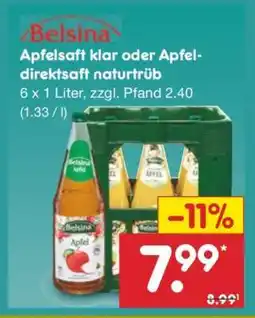 Netto Marken-Discount Belsina Apfelsaft klar oder Apfel-direktsaft naturtrüb Angebot
