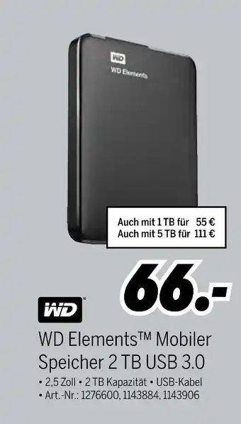 MEDIMAX Wd elements mobiler speicher 2 tb usb 3.0 Angebot
