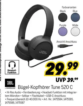 MEDIMAX Jbl bügel-kopfhörer tune 520 c Angebot