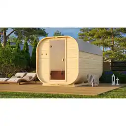 toom Baumarkt Karibu Fasssauna 'Sisco 3' naturbelassen 9 kW Bio-Ofen externe Steuerung 199 x 355 x 205 cm Angebot
