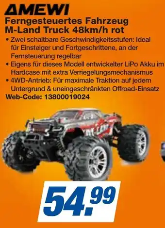 expert Techno Land AMEWI Ferngesteuertes Fahrzeug M-Land Truck 48km/h rot Angebot